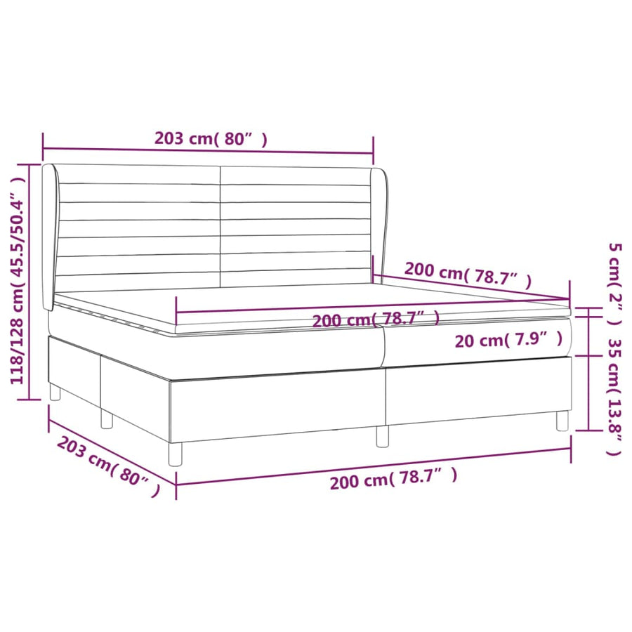Boxspring Met Matras Stof Zwart 200 x 200 cm Horizontale strepen