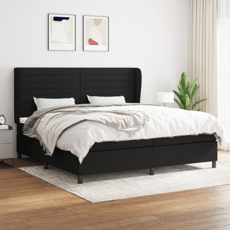 Boxspring Met Matras Stof Zwart 200 x 200 cm Horizontale strepen