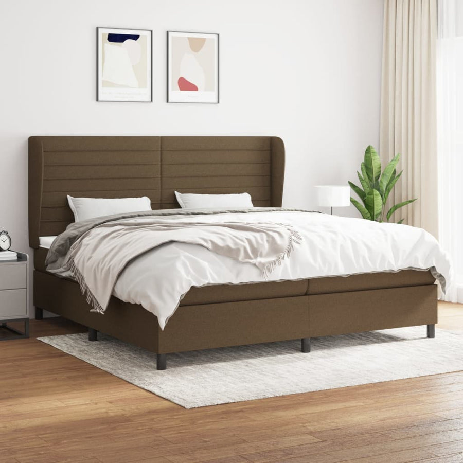 Boxspring Met Matras Stof Donkerbruin 200X200 Cm 200 x 200 cm Horizontale strepen