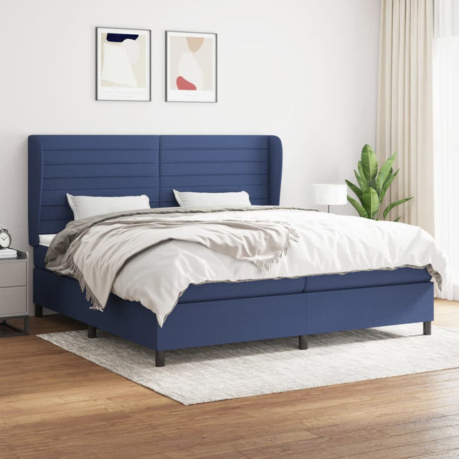 Boxspring Met Matras Stof Blauw 200 x 200 cm Horizontale strepen