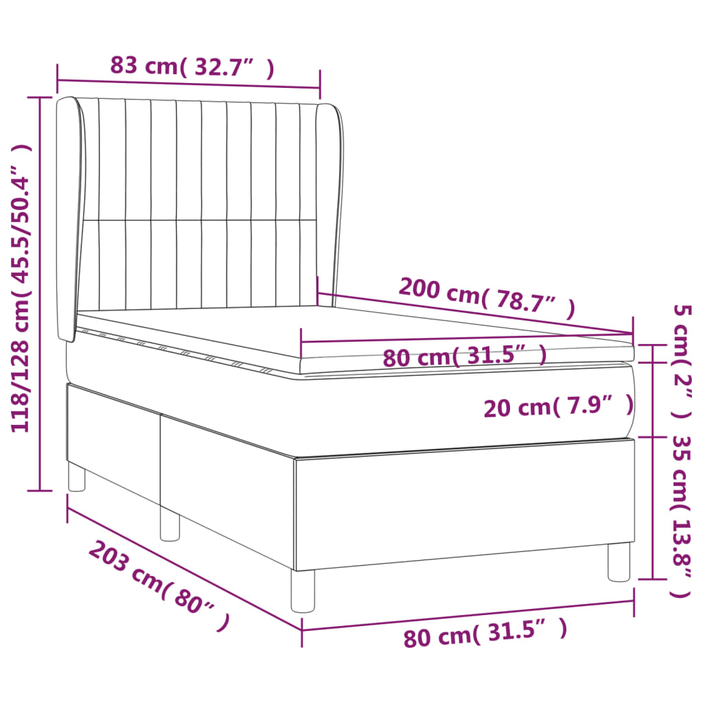 Boxspring Met Matras Stof Kleurig Crème 80 x 200 cm Verticale strepen
