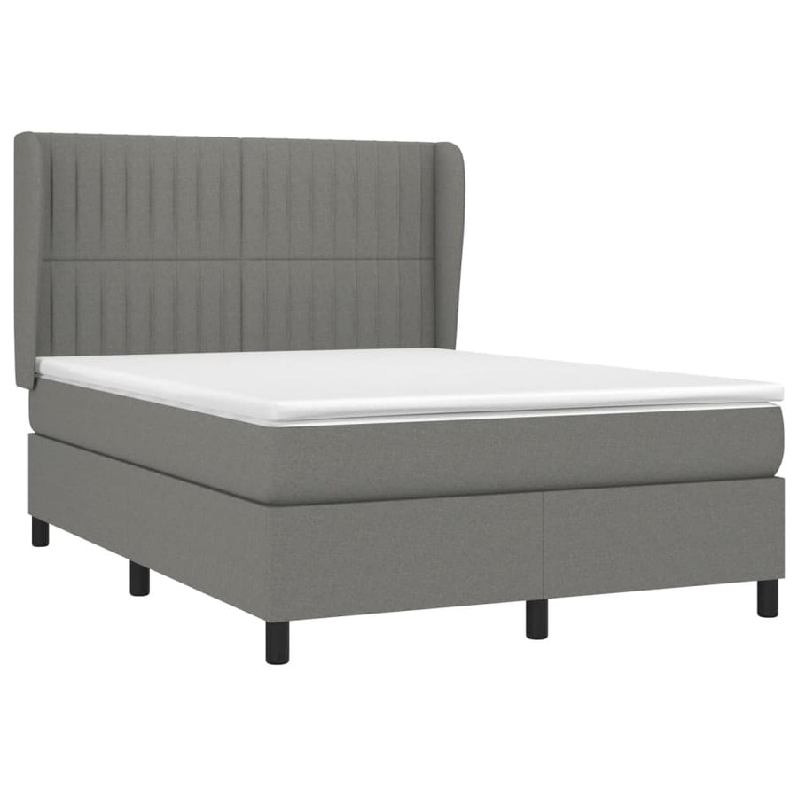 Boxspring Met Matras Stof Donkergrijs 140 x 190 cm Verticale strepen