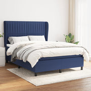 Box spring with mattress, blue fabric, 140x190 cm