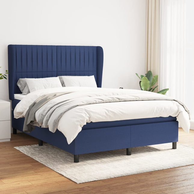 Boxspring Met Matras Stof Blauw 140 x 190 cm Verticale strepen