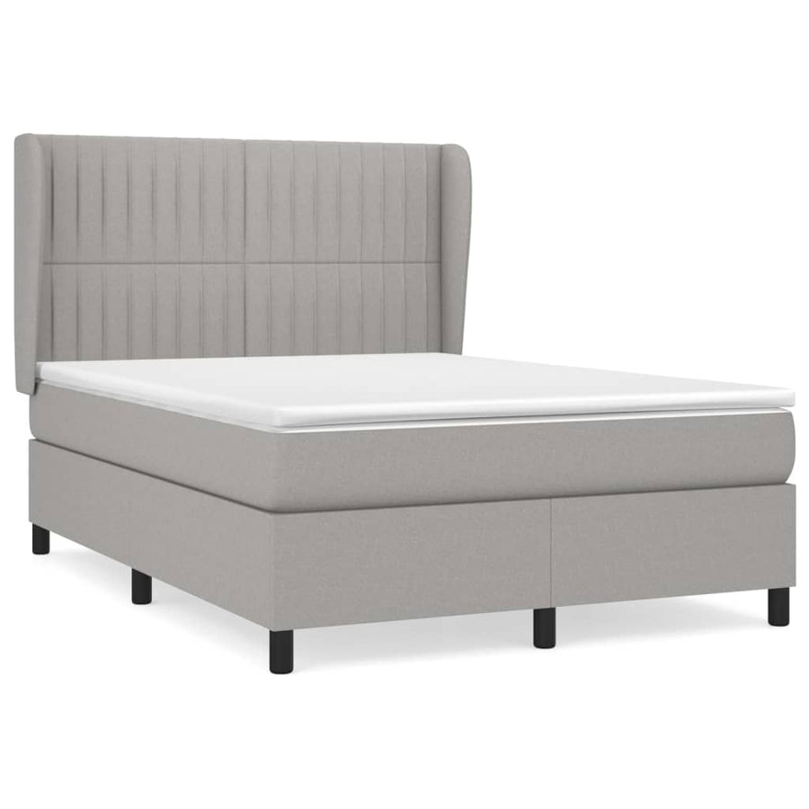 Boxspring Met Matras Stof Lichtgrijs 140 x 200 cm Verticale strepen