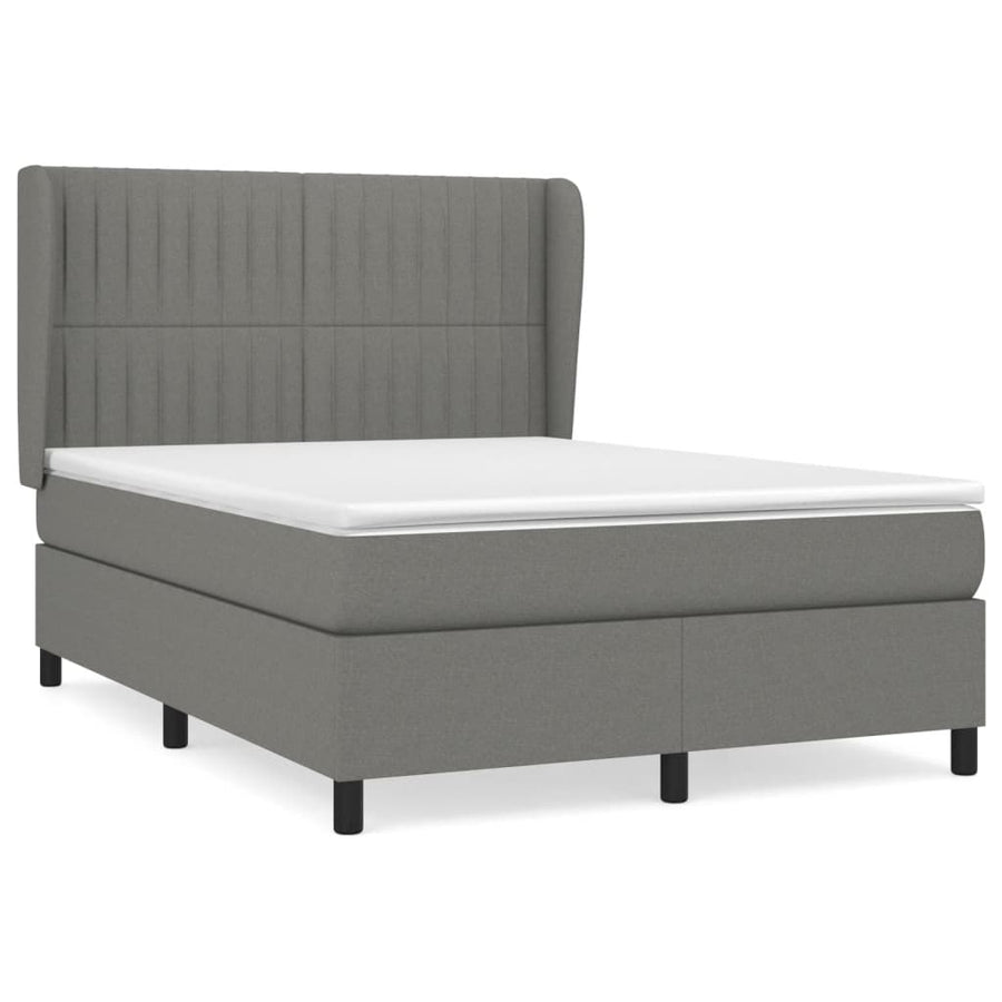 Boxspring Met Matras Stof Donkergrijs 140 x 200 cm Verticale strepen