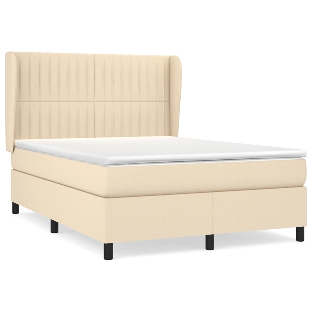 Boxspring Met Matras Stof Kleurig Crème 140 x 200 cm Verticale strepen