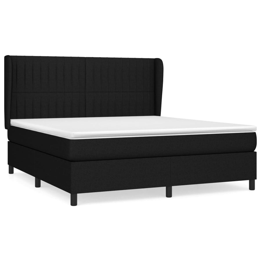 Boxspring Met Matras Stof Zwart 160 x 200 cm Verticale strepen