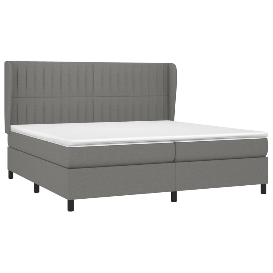 Boxspring Met Matras Stof Donkergrijs 200 x 200 cm Verticale strepen