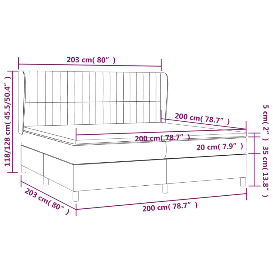 Boxspring Met Matras Stof Zwart 200 x 200 cm Verticale strepen