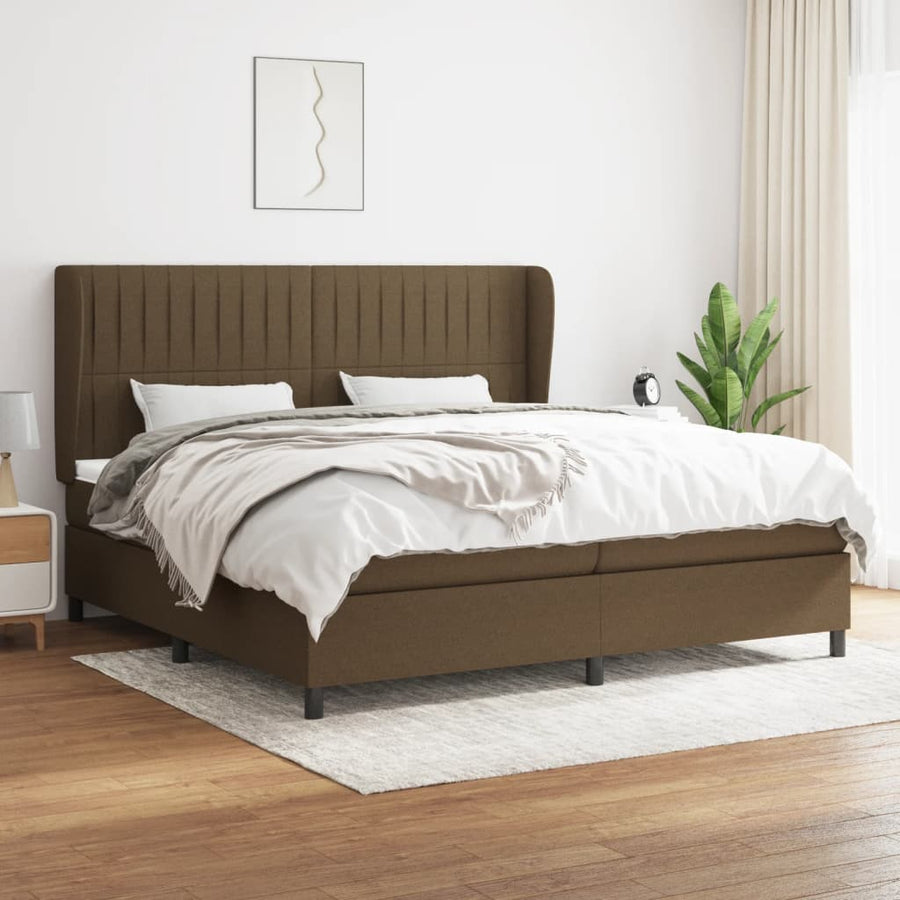 Boxspring Met Matras Stof Donkerbruin 200X200 Cm 200 x 200 cm Verticale strepen