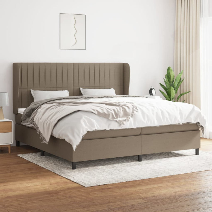 Boxspring Met Matras Stof Taupe 200 x 200 cm Verticale strepen
