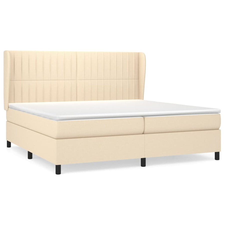 Boxspring Met Matras Stof Kleurig Crème 200 x 200 cm Verticale strepen
