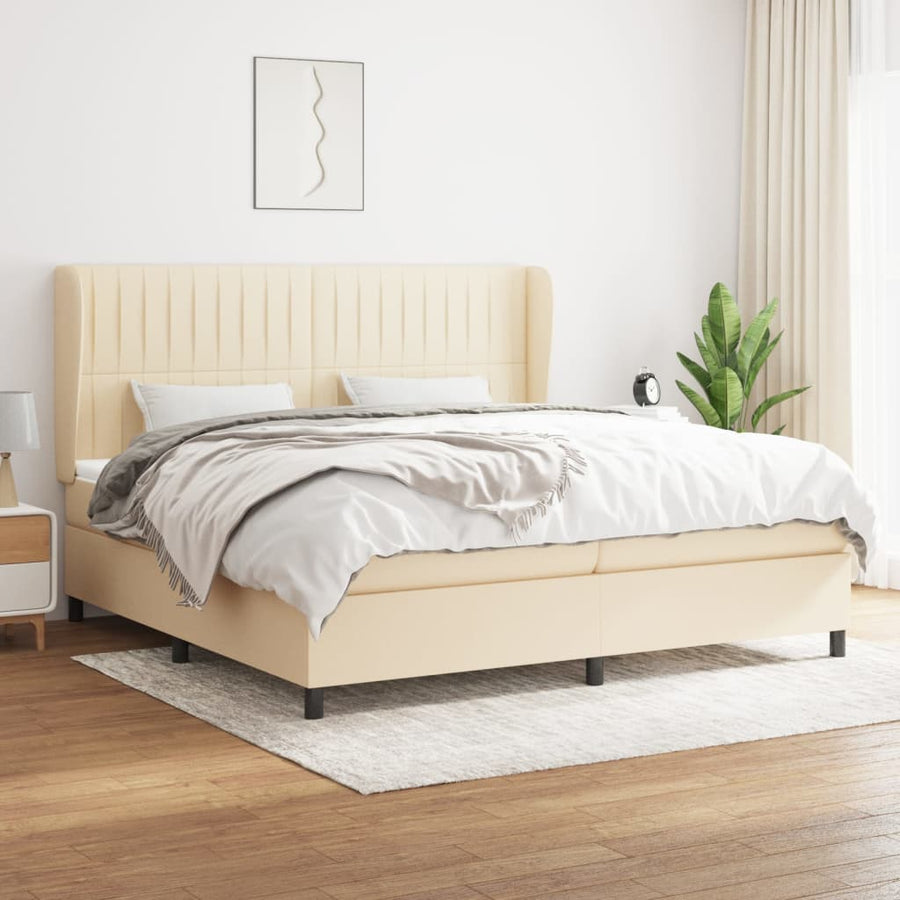 Boxspring Met Matras Stof Kleurig Crème 200 x 200 cm Verticale strepen