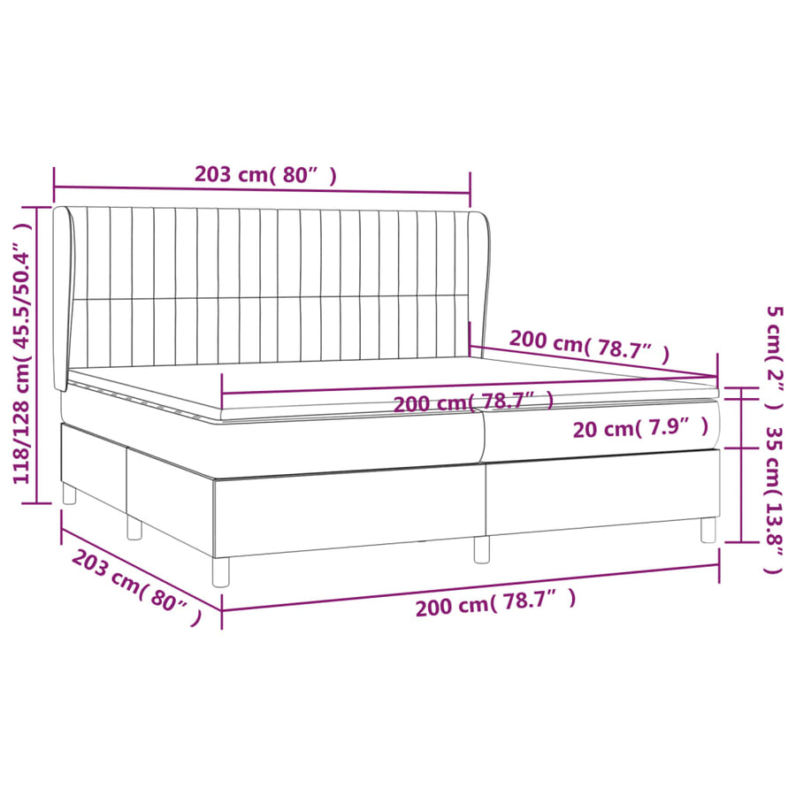 Boxspring Met Matras Stof Blauw 200 x 200 cm Verticale strepen