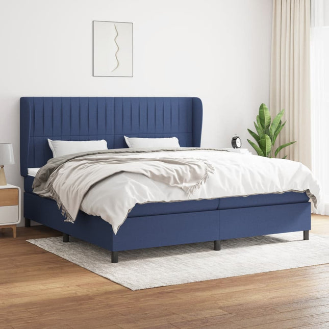 Boxspring Met Matras Stof Blauw 200 x 200 cm Verticale strepen