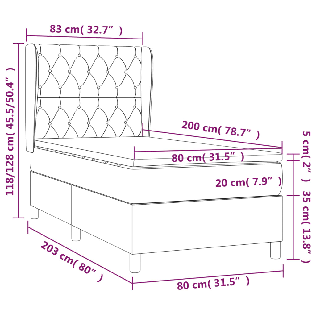 Boxspring Met Matras Stof Lichtgrijs 80 x 200 cm Getuft ontwerp