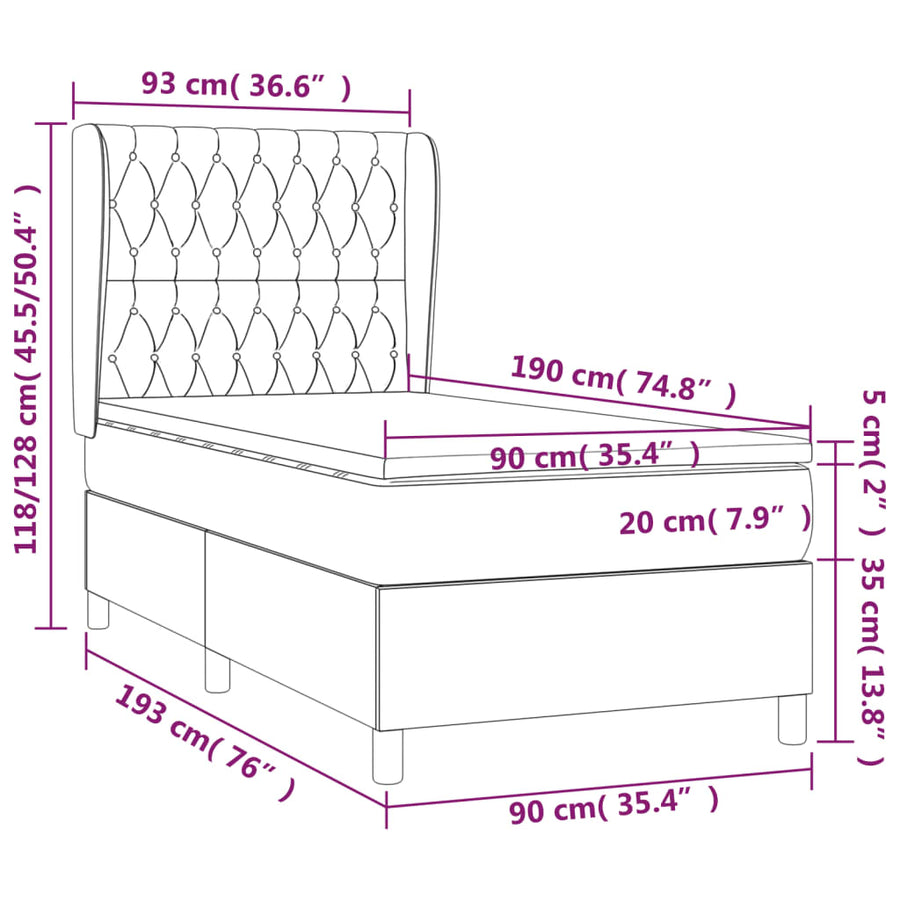 Boxspring Met Matras Stof Kleurig Crème 90 x 190 cm Getuft ontwerp