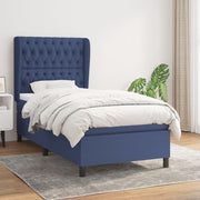 Box spring with mattress fabric blue 90x190 cm