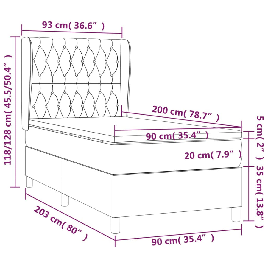 Boxspring Met Matras Stof Kleurig Crème 90 x 200 cm Getuft ontwerp