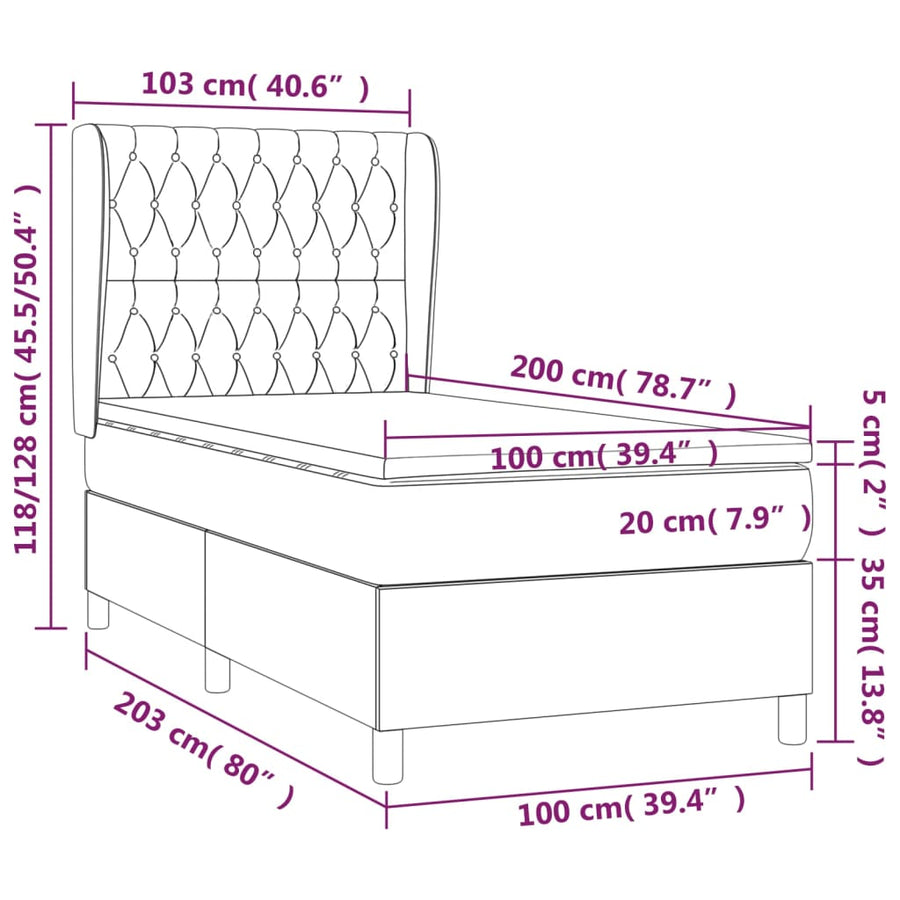 Boxspring Met Matras Stof Donkerbruin 100 x 200 cm Getuft ontwerp