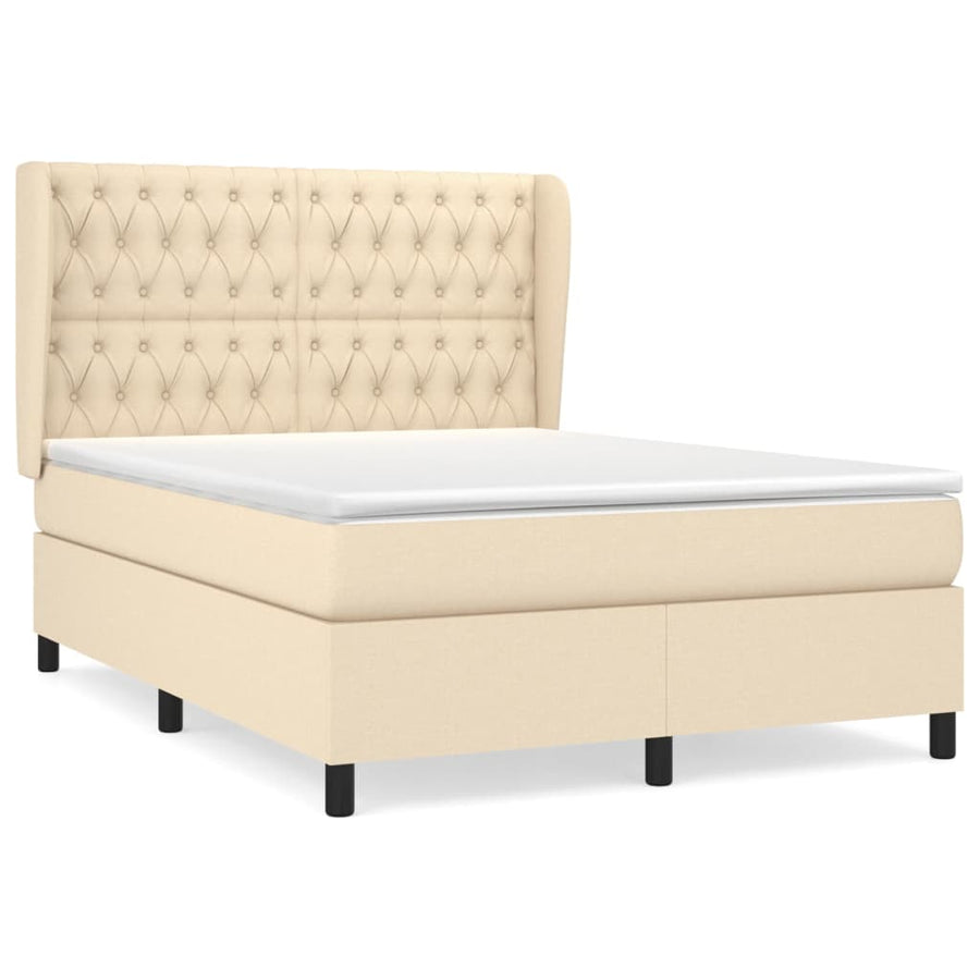 Boxspring met matras stof crèmekleurig 140x190 cm 140 x 190 cm Getuft ontwerp