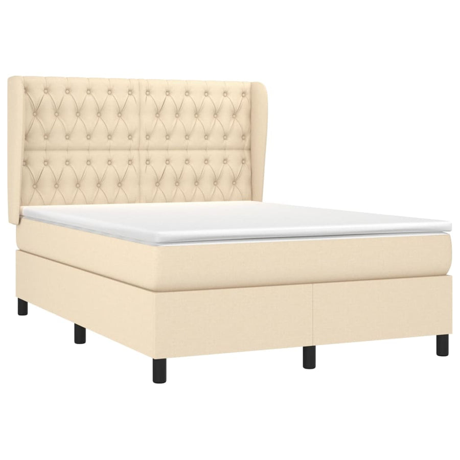 Boxspring met matras stof crèmekleurig 140x190 cm 140 x 190 cm Getuft ontwerp