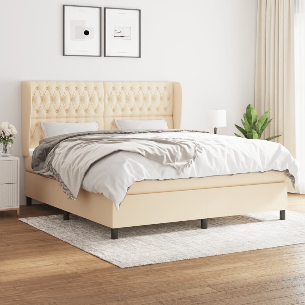 Boxspring Met Matras Stof Crèmekleurig 180X200 Cm 180 x 200 cm Getuft ontwerp