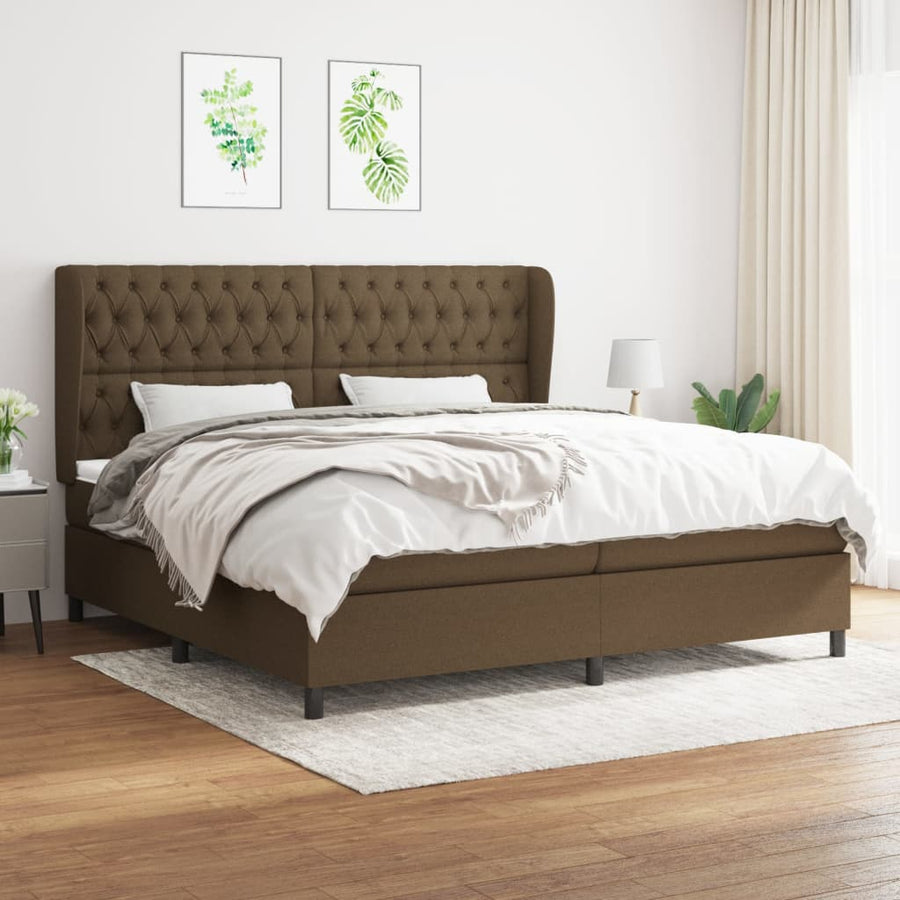 Boxspring Met Matras Stof Donkerbruin 200X200 Cm 200 x 200 cm Getuft ontwerp