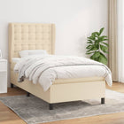 Box spring with fabric cream-colored mattress 80x200 cm