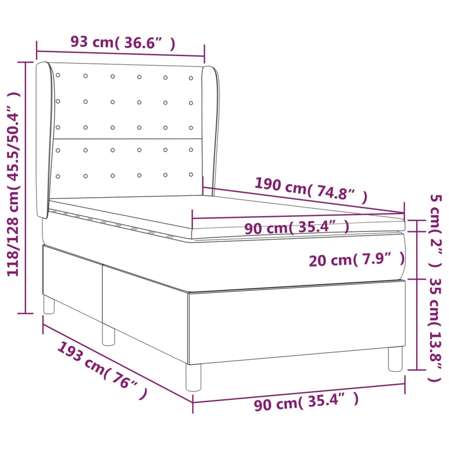 Boxspring Met Matras Stof Donkergrijs 90X190 Cm Donkergrijs 90 x 190 cm Knopen