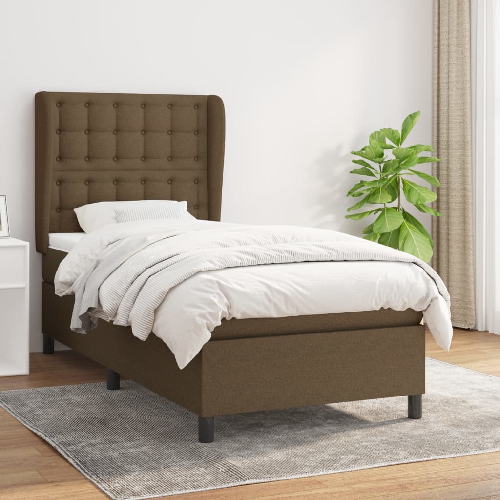Boxspring Met Matras Stof Donkerbruin 90 x 190 cm Knopen