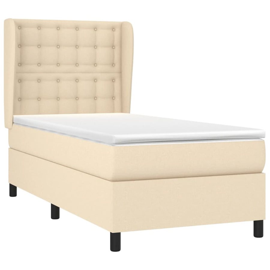 Boxspring Met Matras Stof Crèmekleurig 90X190 Cm 90 x 190 cm Knopen