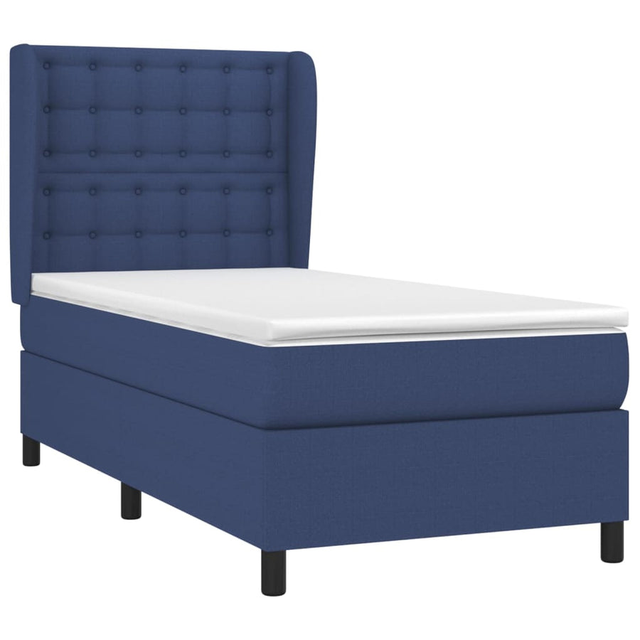 Boxspring Met Matras Stof Blauw 90X190 Cm 90 x 190 cm Knopen