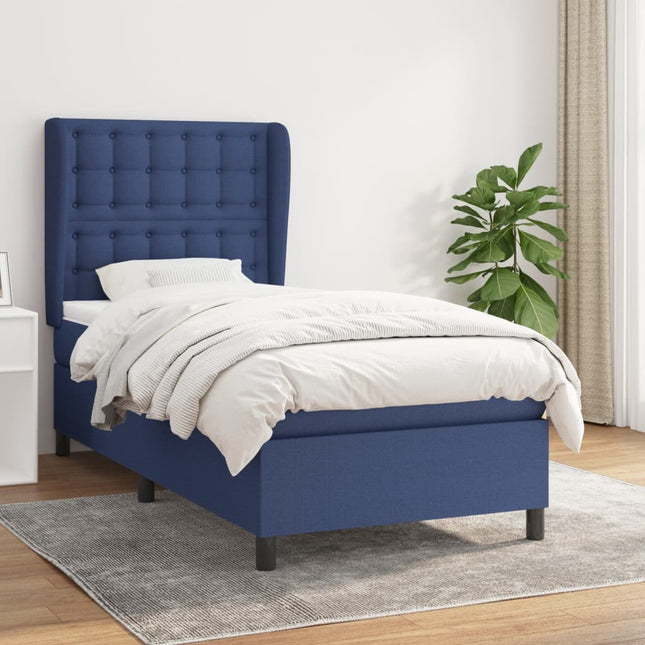 Boxspring Met Matras Stof Blauw 90X190 Cm 90 x 190 cm Knopen