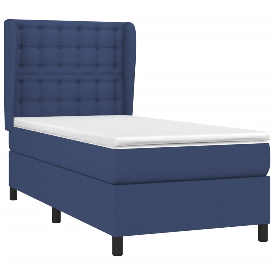 Boxspring Met Matras Stof Blauw 90X200 Cm 90 x 200 cm Knopen