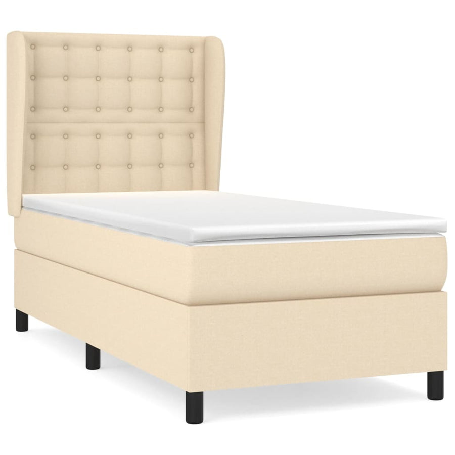 Boxspring met matras stof crèmekleurig 100x200 cm 100 x 200 cm Crème