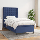 Boxspring Met Matras Stof Blauw 100 x 200 cm Knopen