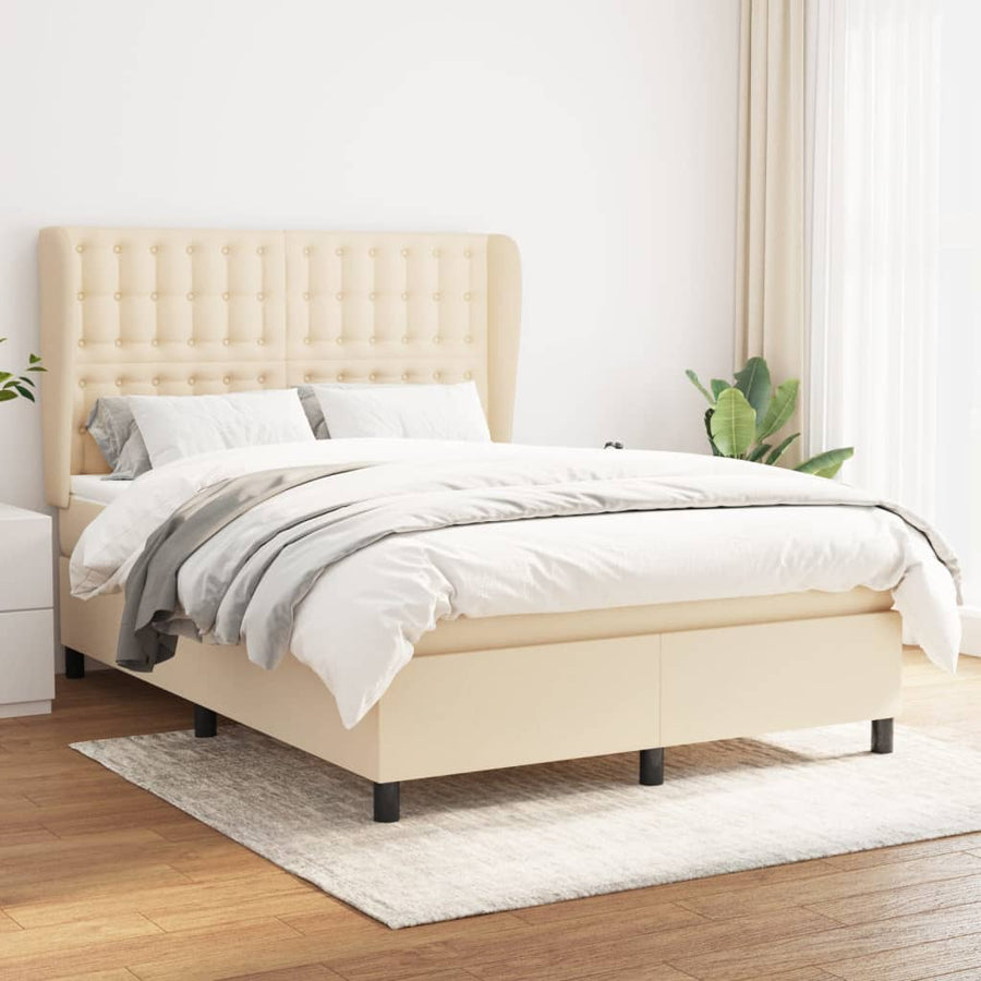 Boxspring Met Matras Stof Kleurig Crème 140 x 190 cm Knopen