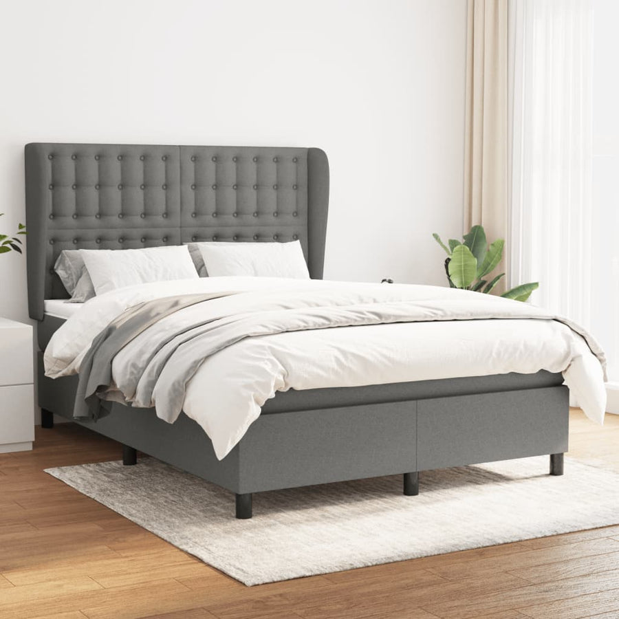 Boxspring Met Matras Stof Donkergrijs 140 x 200 cm Knopen