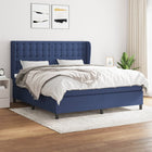 Boxspring Met Matras Stof Blauw 160 x 200 cm Knopen