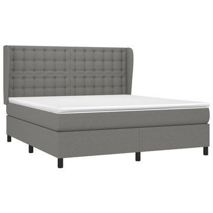 Boxspring Met Matras Stof Donkergrijs 180X200 Cm 180 x 200 cm Knopen
