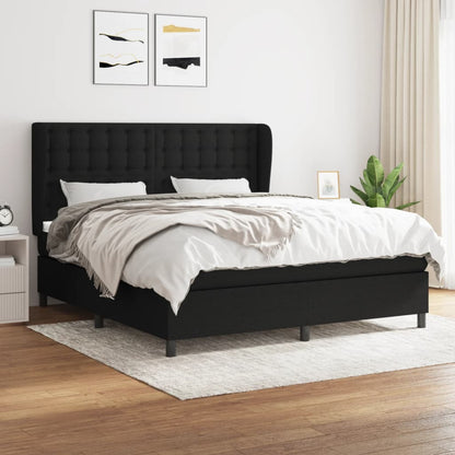 Boxspring Met Matras Stof Zwart 180 x 200 cm Knopen