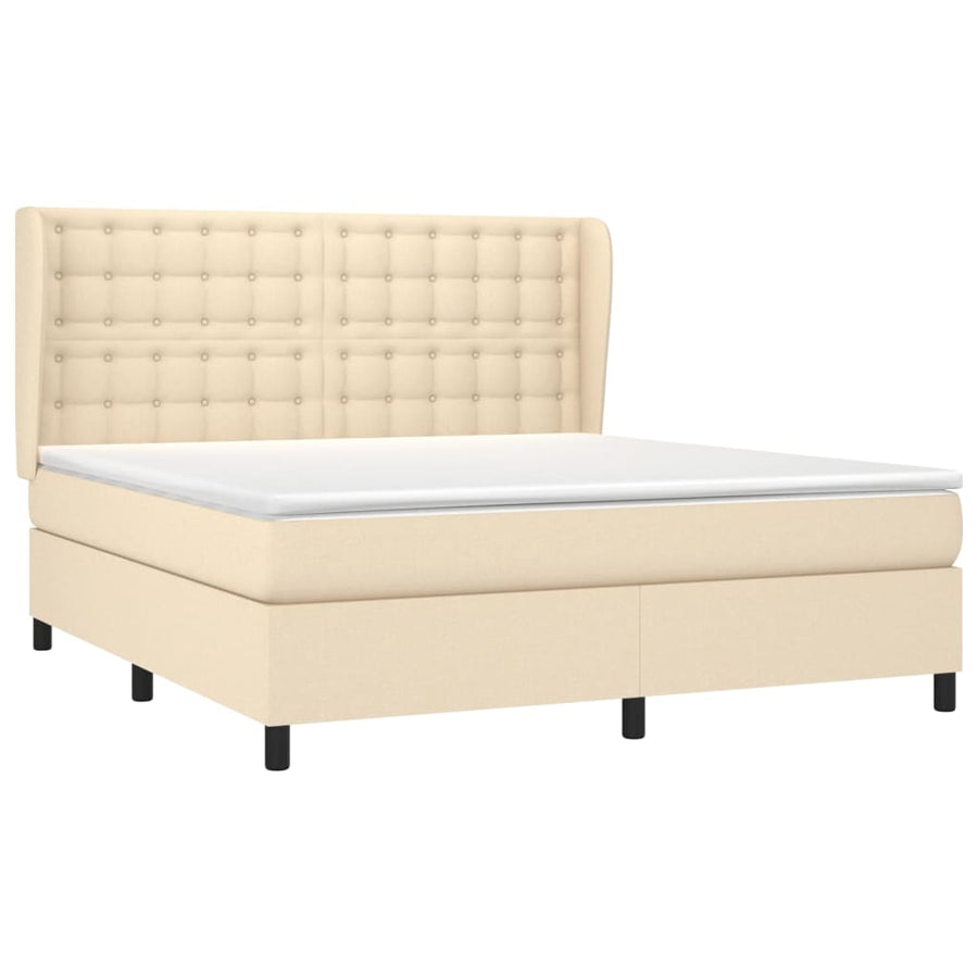 Boxspring Met Matras Stof Crèmekleurig 180X200 Cm 180 x 200 cm Knopen