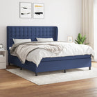 Boxspring Met Matras Stof Blauw 180X200 Cm 180 x 200 cm Knopen