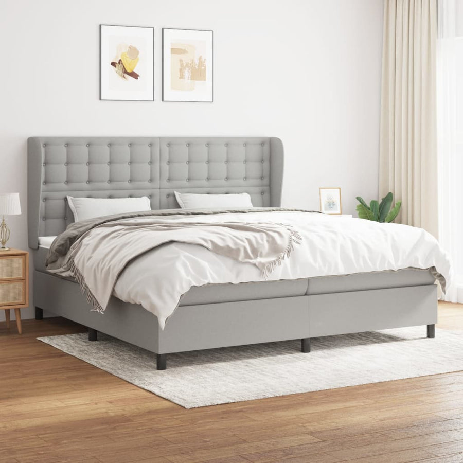 Boxspring Met Matras Stof Lichtgrijs 200 x 200 cm Knopen