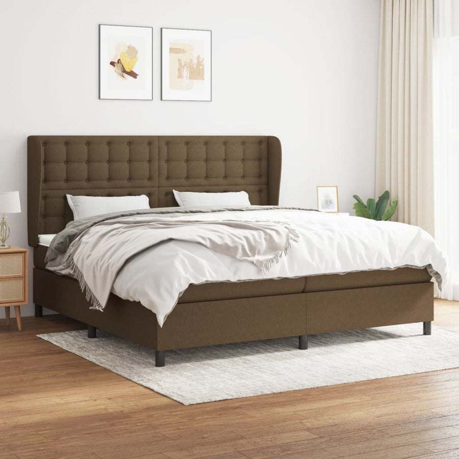 Boxspring Met Matras Stof Donkerbruin 200X200 Cm 200 x 200 cm Knopen