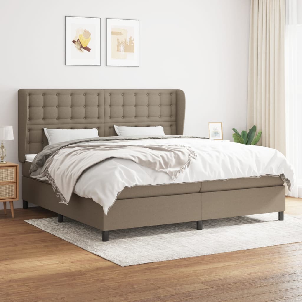 Boxspring Met Matras Stof Taupe 200X200 Cm Taupe 200 x 200 cm Knopen