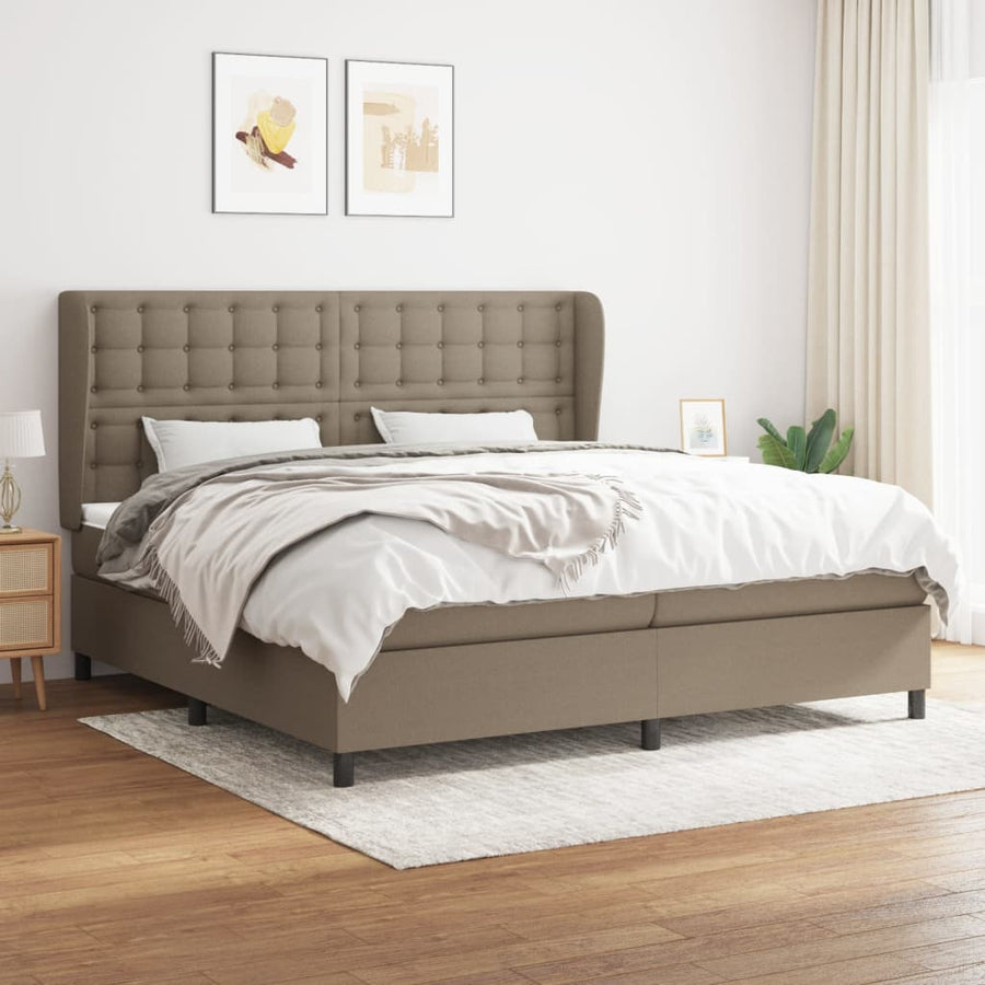 Boxspring Met Matras Stof Taupe 200X200 Cm Taupe 200 x 200 cm Knopen
