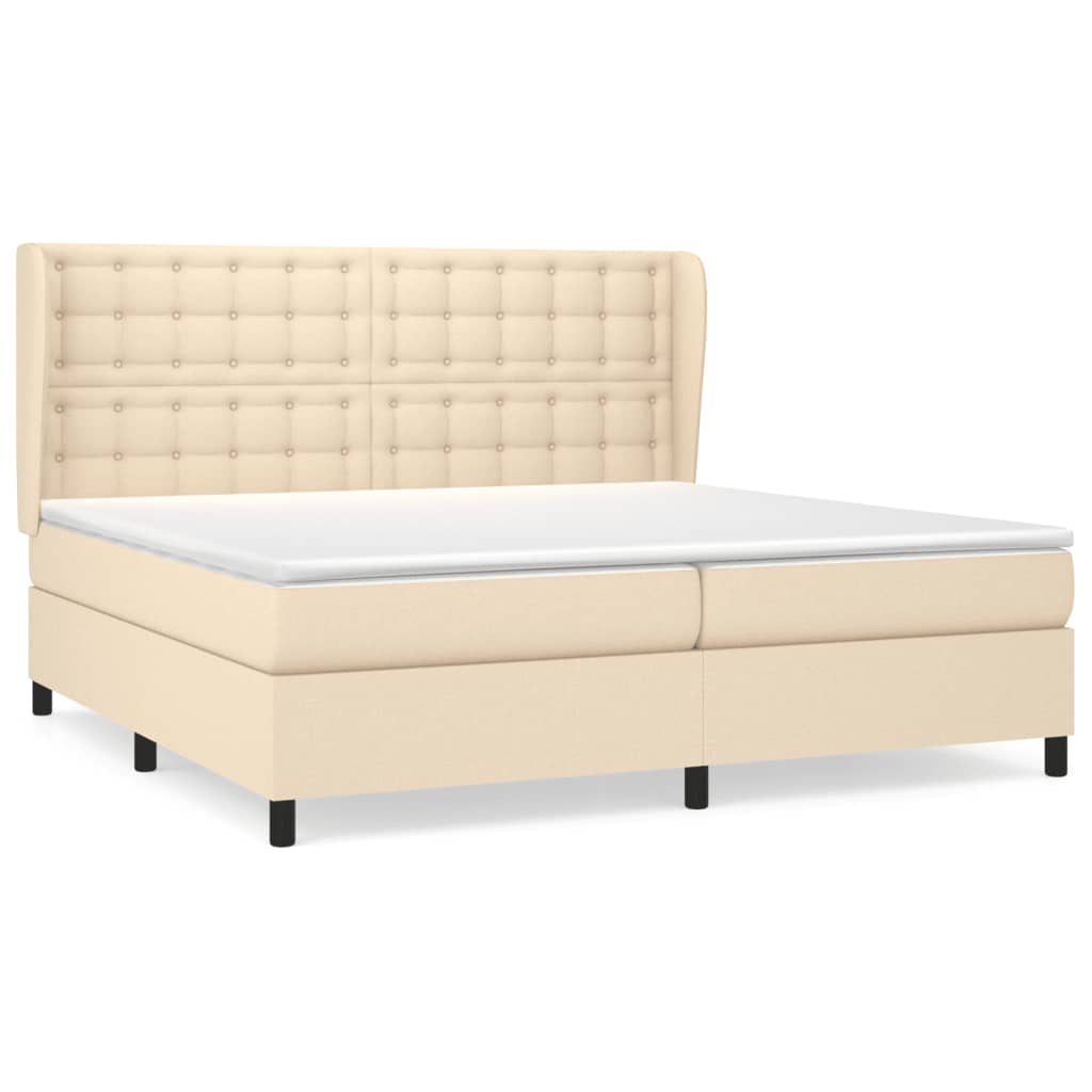 Boxspring Met Matras Stof Kleurig Crème 200 x 200 cm Knopen